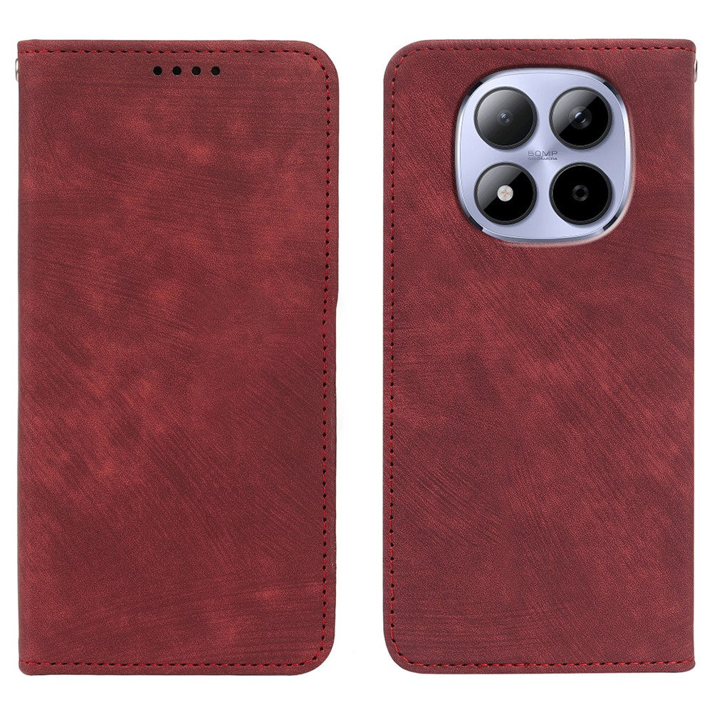 For Xiaomi Redmi Note 15 Pro 5G (Global) Case Strong Magnetic Leather Wallet Phone Cover with Striped Texture - Red