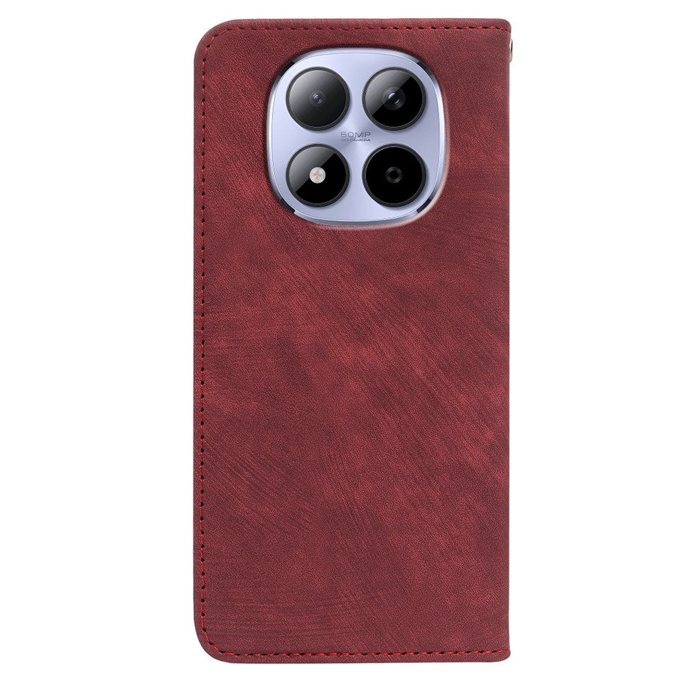 For Xiaomi Redmi Note 15 Pro 5G (Global) Case Strong Magnetic Leather Wallet Phone Cover with Striped Texture - Red