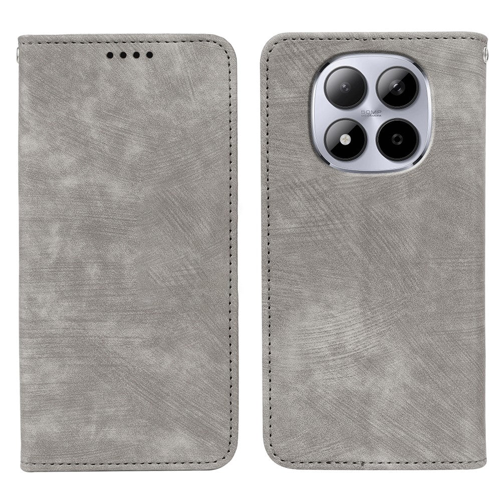 For Xiaomi Redmi Note 15 Pro 5G (Global) Case Strong Magnetic Leather Wallet Phone Cover with Striped Texture - Grey