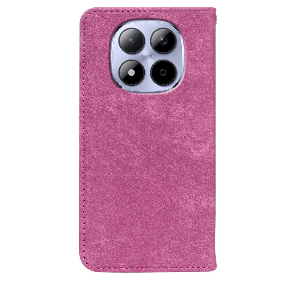 For Xiaomi Redmi Note 15 Pro 5G (Global) Case Strong Magnetic Leather Wallet Phone Cover with Striped Texture - Rose