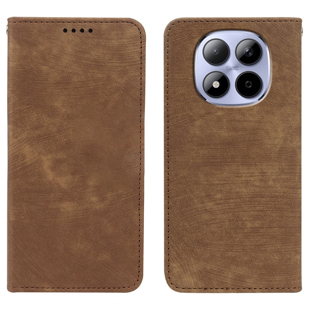 For Xiaomi Redmi Note 15 Pro 5G (Global) Case Strong Magnetic Leather Wallet Phone Cover with Striped Texture - Brown