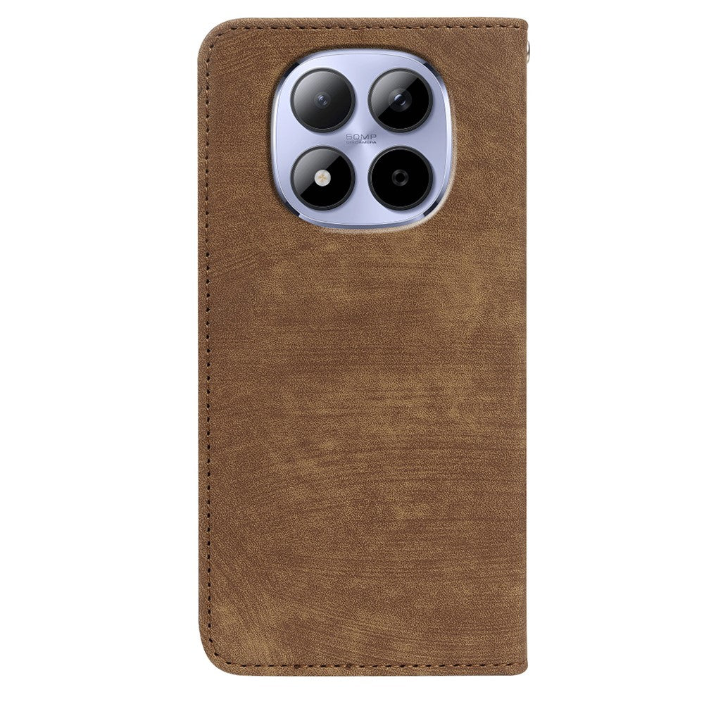 For Xiaomi Redmi Note 15 Pro 5G (Global) Case Strong Magnetic Leather Wallet Phone Cover with Striped Texture - Brown