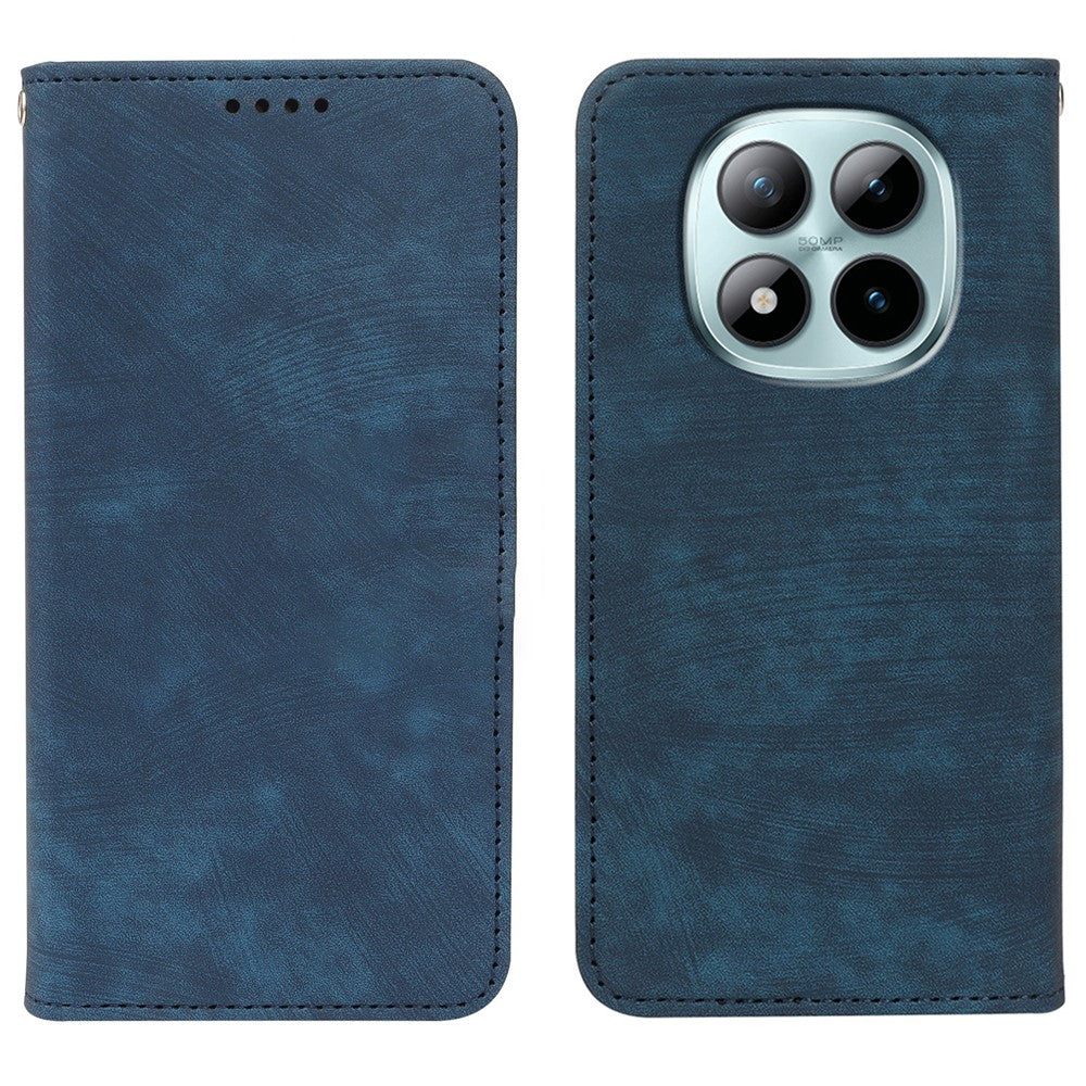 For Xiaomi Poco M8 Pro 5G / Redmi Note 15 Pro+ 5G (Global) Case Strong Magnetic Leather Wallet Phone Cover with Striped Texture - Blue