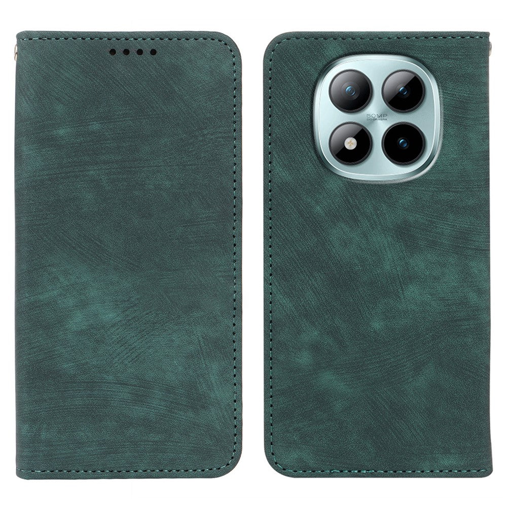 For Xiaomi Poco M8 Pro 5G / Redmi Note 15 Pro+ 5G (Global) Case Strong Magnetic Leather Wallet Phone Cover with Striped Texture - Green