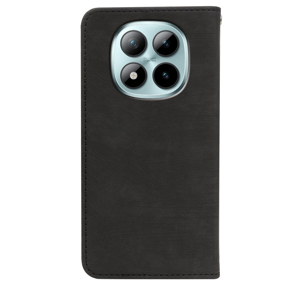 For Xiaomi Poco M8 Pro 5G / Redmi Note 15 Pro+ 5G (Global) Case Strong Magnetic Leather Wallet Phone Cover with Striped Texture - Black