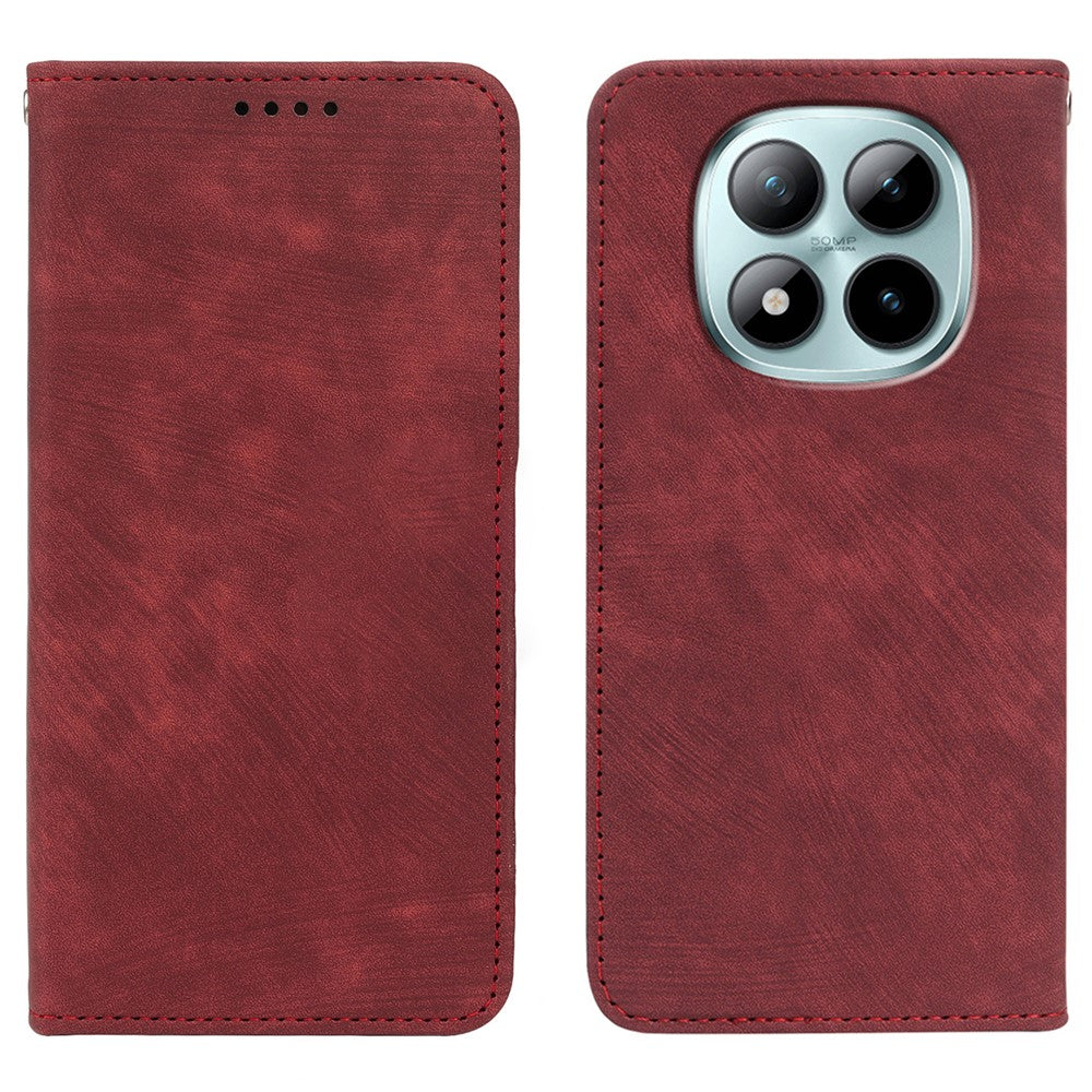 For Xiaomi Poco M8 Pro 5G / Redmi Note 15 Pro+ 5G (Global) Case Strong Magnetic Leather Wallet Phone Cover with Striped Texture - Red