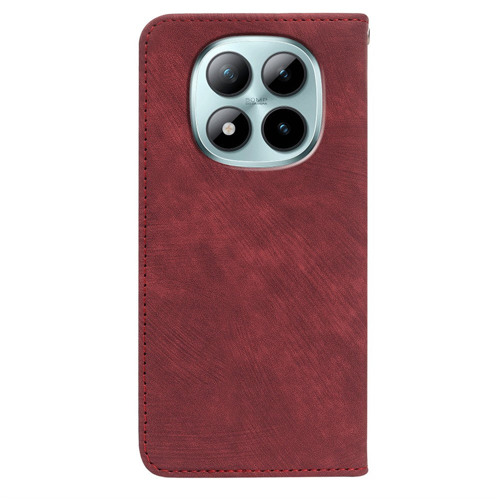 For Xiaomi Poco M8 Pro 5G / Redmi Note 15 Pro+ 5G (Global) Case Strong Magnetic Leather Wallet Phone Cover with Striped Texture - Red