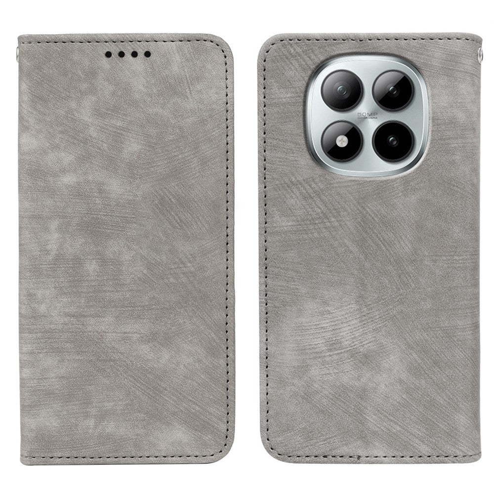 For Xiaomi Poco M8 Pro 5G / Redmi Note 15 Pro+ 5G (Global) Case Strong Magnetic Leather Wallet Phone Cover with Striped Texture - Grey
