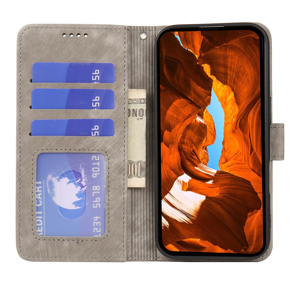 For Xiaomi Poco M8 Pro 5G / Redmi Note 15 Pro+ 5G (Global) Case Strong Magnetic Leather Wallet Phone Cover with Striped Texture - Grey