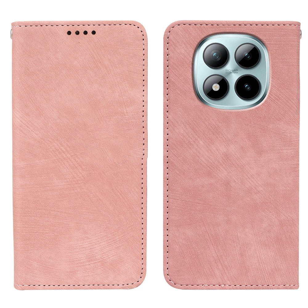 For Xiaomi Poco M8 Pro 5G / Redmi Note 15 Pro+ 5G (Global) Case Strong Magnetic Leather Wallet Phone Cover with Striped Texture - Rose Gold