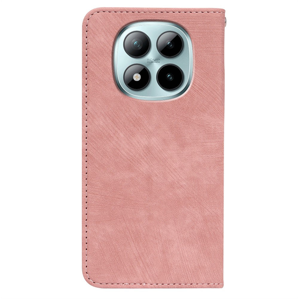 For Xiaomi Poco M8 Pro 5G / Redmi Note 15 Pro+ 5G (Global) Case Strong Magnetic Leather Wallet Phone Cover with Striped Texture - Rose Gold