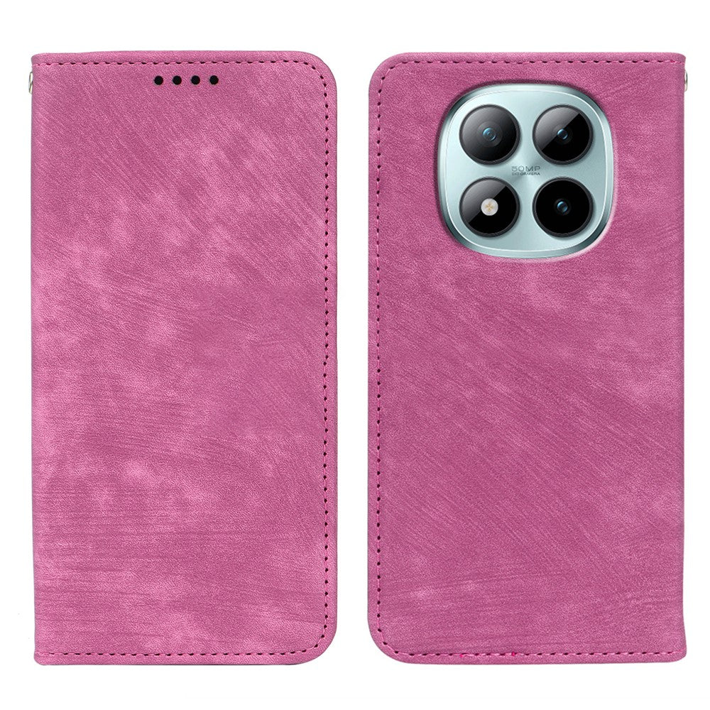For Xiaomi Poco M8 Pro 5G / Redmi Note 15 Pro+ 5G (Global) Case Strong Magnetic Leather Wallet Phone Cover with Striped Texture - Rose