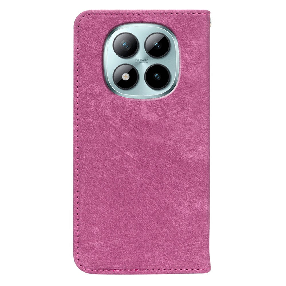 For Xiaomi Poco M8 Pro 5G / Redmi Note 15 Pro+ 5G (Global) Case Strong Magnetic Leather Wallet Phone Cover with Striped Texture - Rose