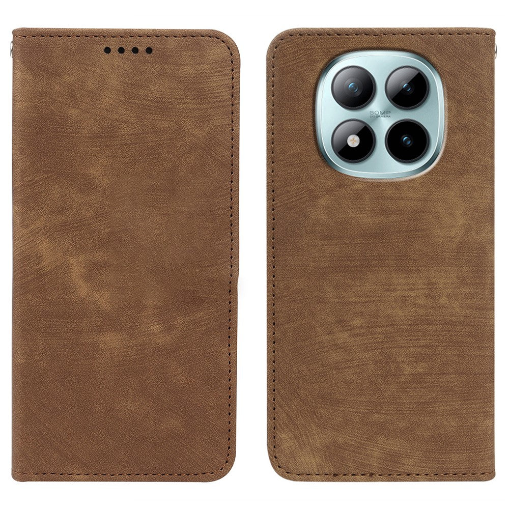For Xiaomi Poco M8 Pro 5G / Redmi Note 15 Pro+ 5G (Global) Case Strong Magnetic Leather Wallet Phone Cover with Striped Texture - Brown