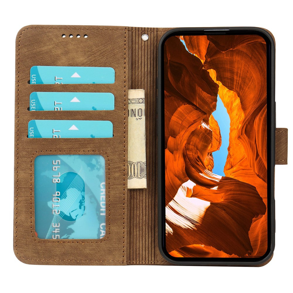 For Xiaomi Poco M8 Pro 5G / Redmi Note 15 Pro+ 5G (Global) Case Strong Magnetic Leather Wallet Phone Cover with Striped Texture - Brown