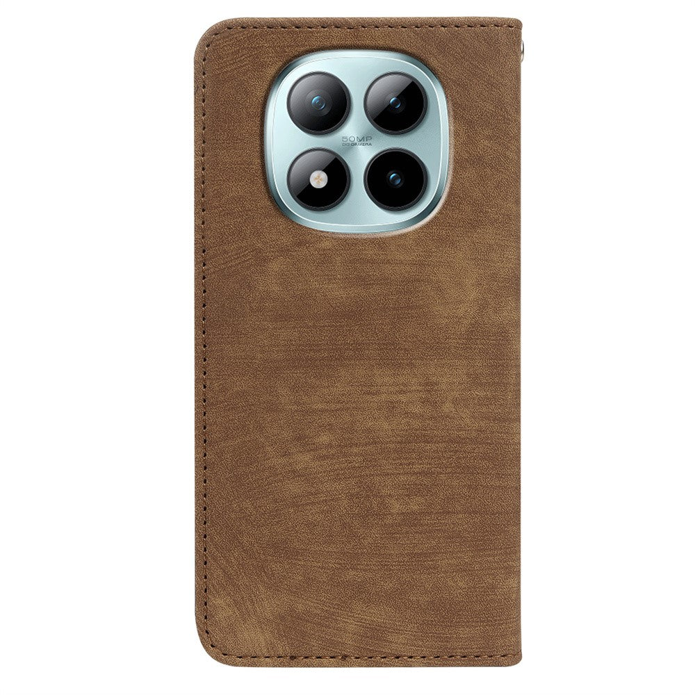For Xiaomi Poco M8 Pro 5G / Redmi Note 15 Pro+ 5G (Global) Case Strong Magnetic Leather Wallet Phone Cover with Striped Texture - Brown