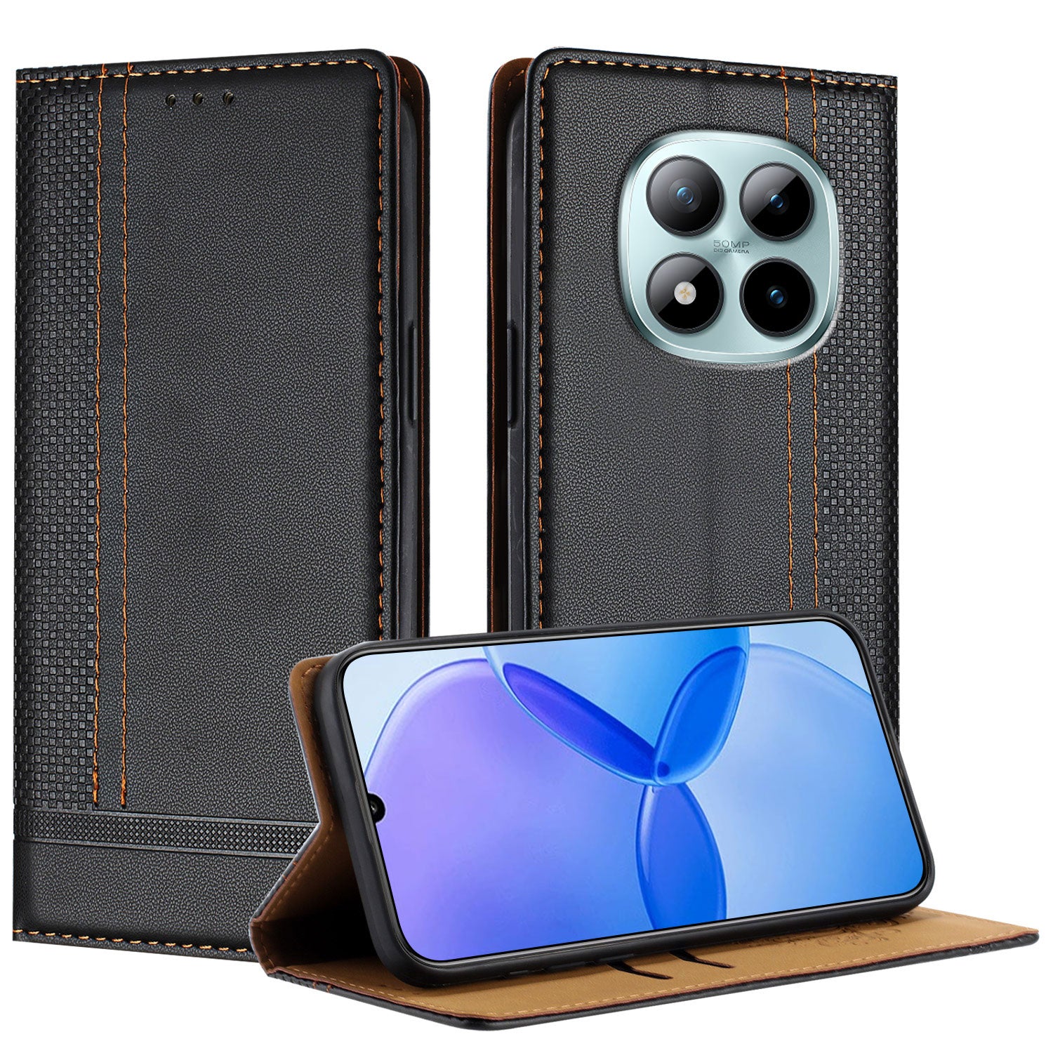 For Xiaomi Poco M8 Pro 5G / Redmi Note 15 Pro+ 5G (Global) Case L-Shaped Grid Pattern Leather Stand Phone Cover with Card Slots - Black