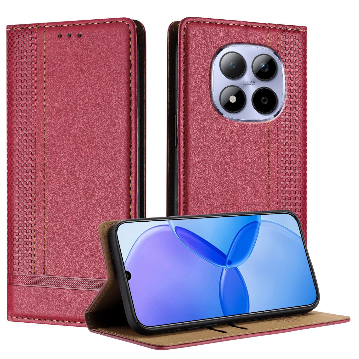 For Xiaomi Redmi Note 15 Pro 5G (Global) Case L-Shaped Grid Pattern Leather Stand Phone Cover with Card Slots - Red