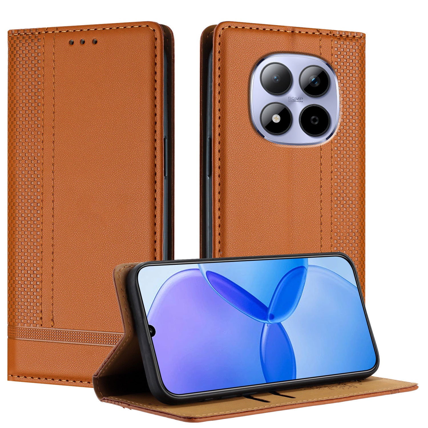 For Xiaomi Redmi Note 15 Pro 5G (Global) Case L-Shaped Grid Pattern Leather Stand Phone Cover with Card Slots - Brown