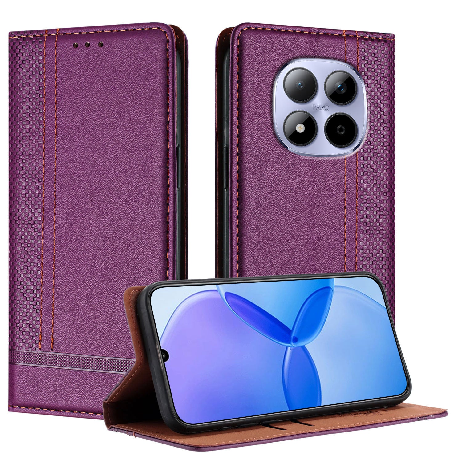 For Xiaomi Redmi Note 15 Pro 5G (Global) Case L-Shaped Grid Pattern Leather Stand Phone Cover with Card Slots - Purple