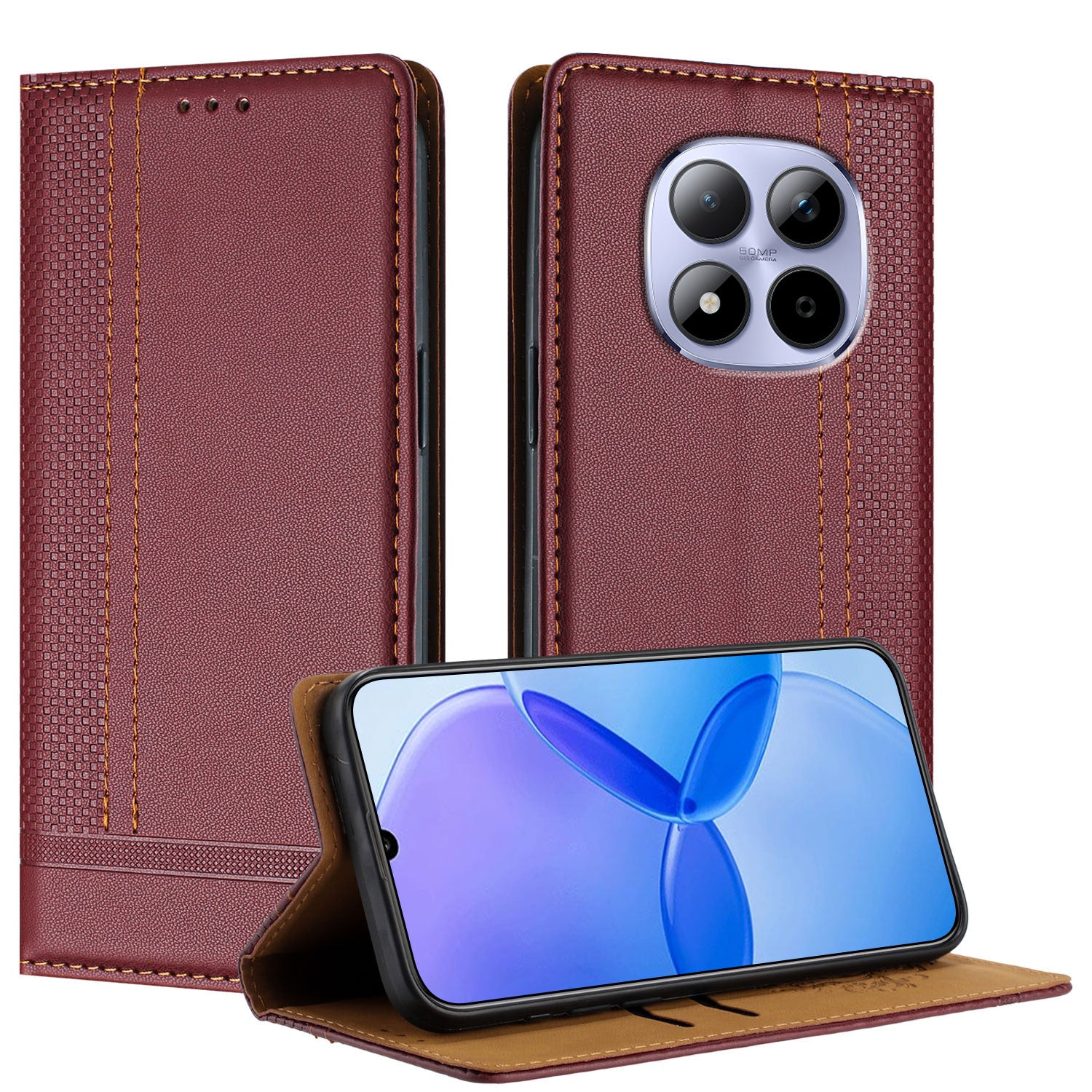 For Xiaomi Redmi Note 15 Pro 5G (Global) Case L-Shaped Grid Pattern Leather Stand Phone Cover with Card Slots - Wine Red