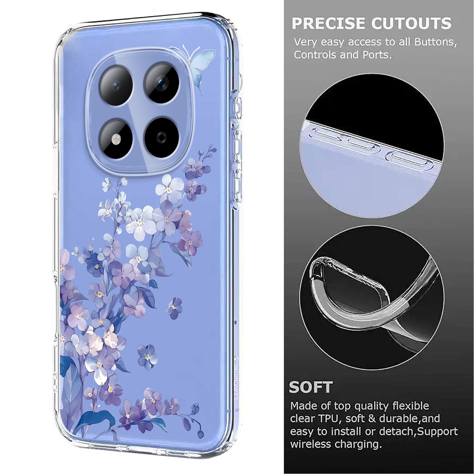 For Xiaomi Redmi Note 15 Pro 5G (Global) Case Butterfly Floral Pattern Printing TPU Phone Back Cover - Violets