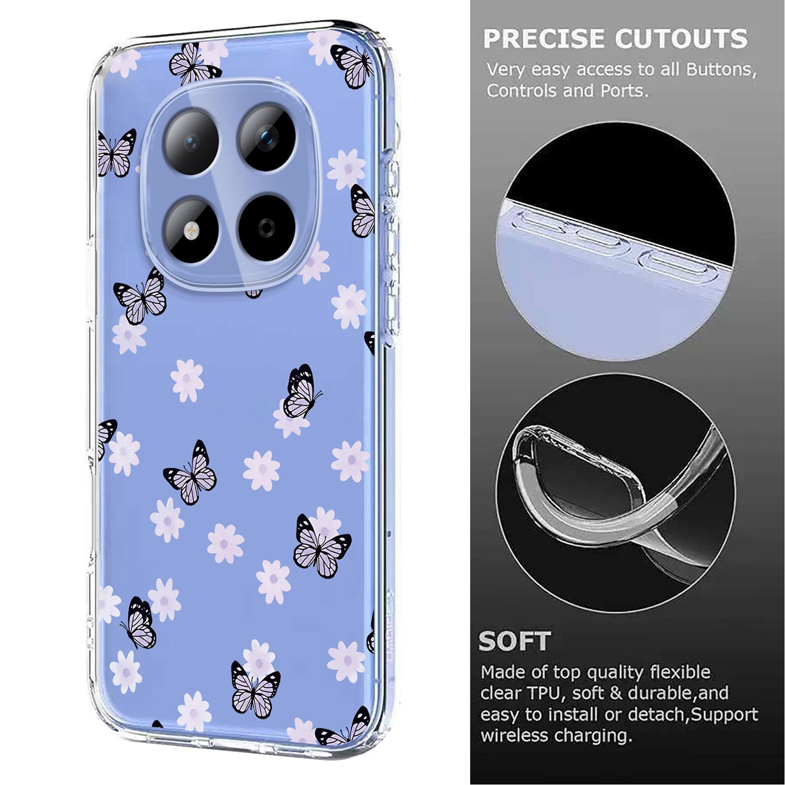 For Xiaomi Redmi Note 15 Pro 5G (Global) Case Butterfly Floral Pattern Printing TPU Phone Back Cover - Butterflies