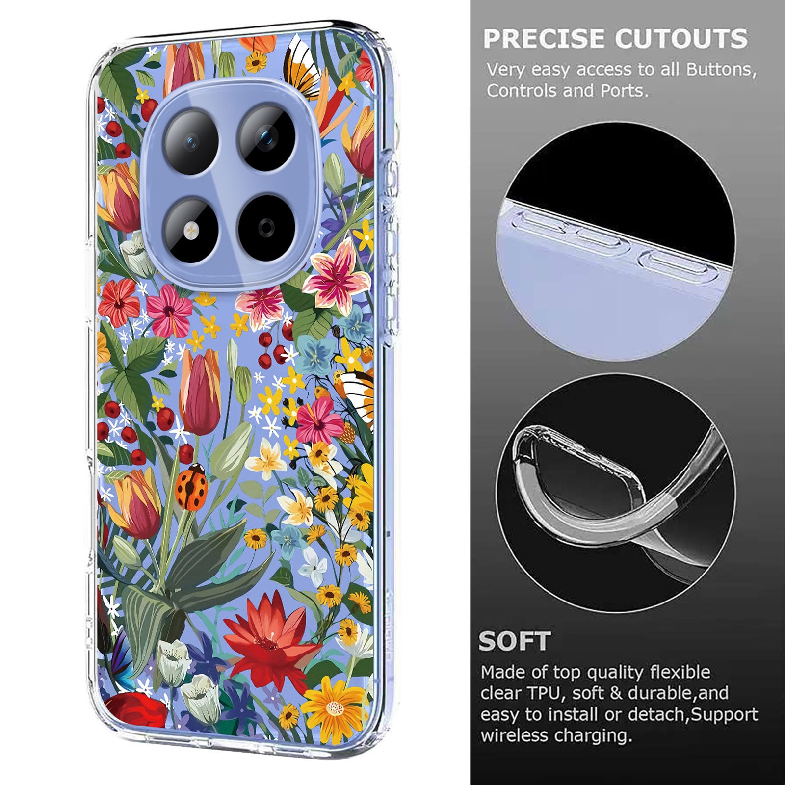 For Xiaomi Redmi Note 15 Pro 5G (Global) Case Butterfly Floral Pattern Printing TPU Phone Back Cover - Lilies