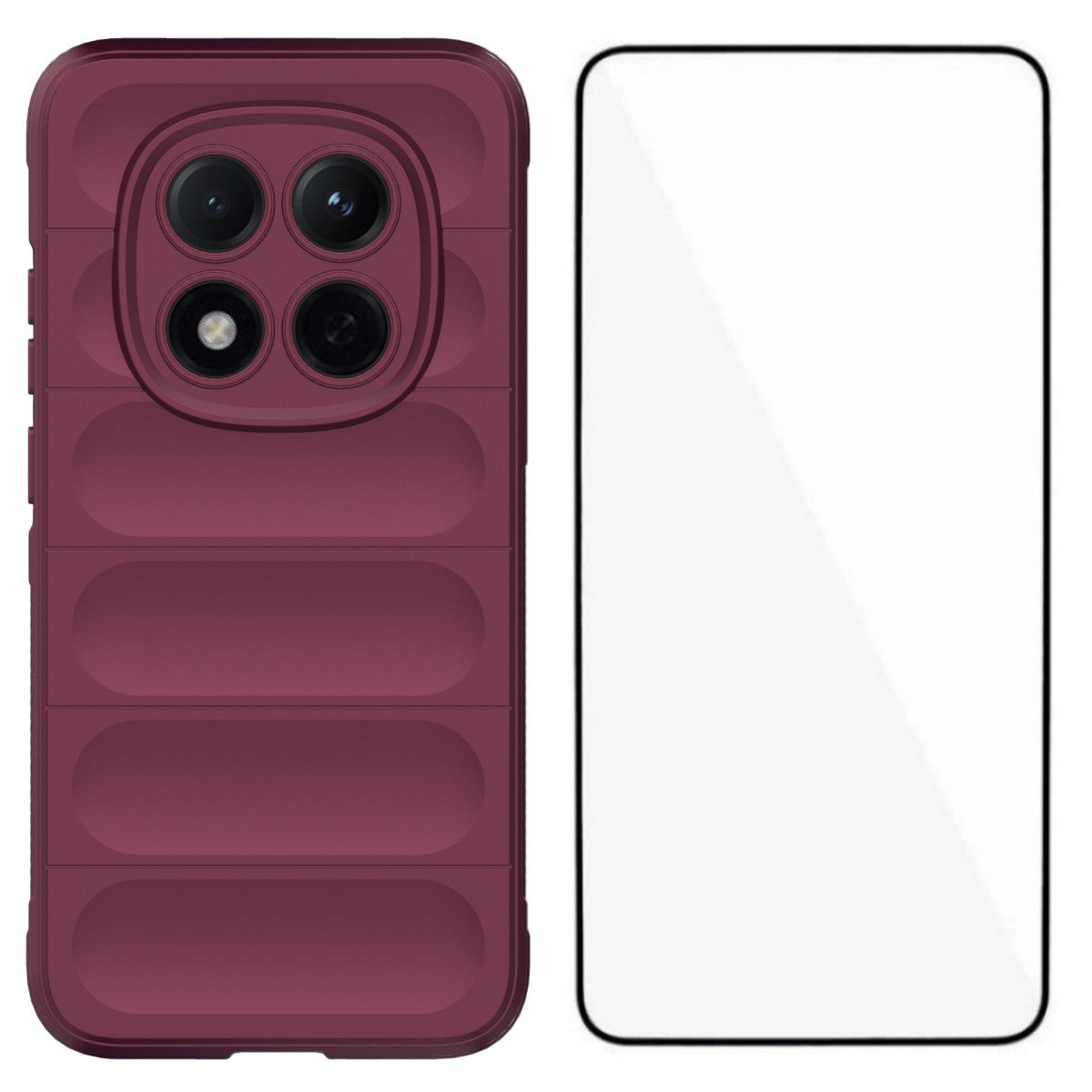 For Xiaomi Poco M8 Pro 5G / Redmi Note 15 Pro+ 5G (Global) TPU Case WANLONFENG HD Series Anti Slip Phone Cover with Tempered Glass - Wine Red