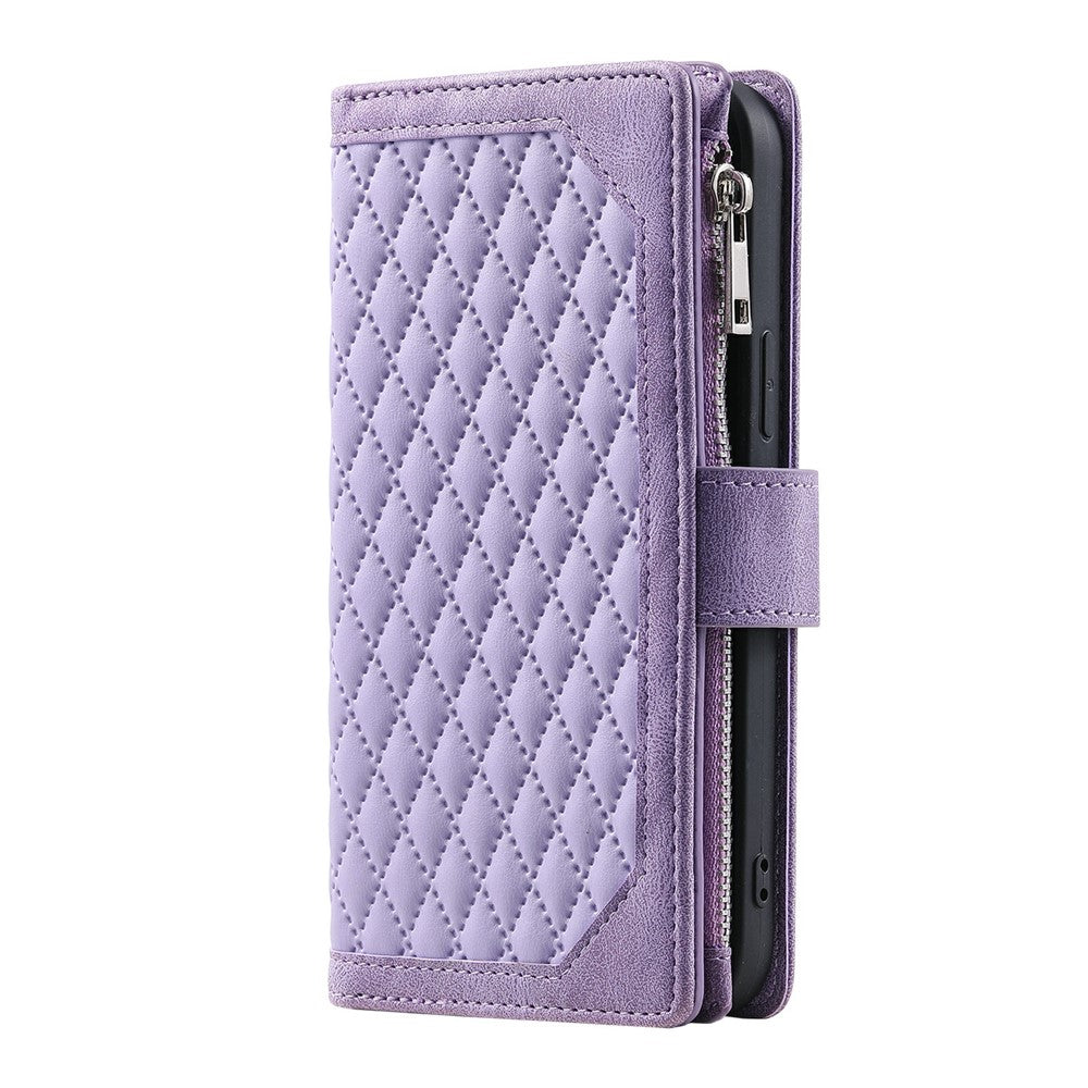 For Xiaomi Redmi Note 15 Pro 5G (Global) Wallet Case Rhombus Stitching Line PU Leather Phone Cover with Wrist Strap - Purple