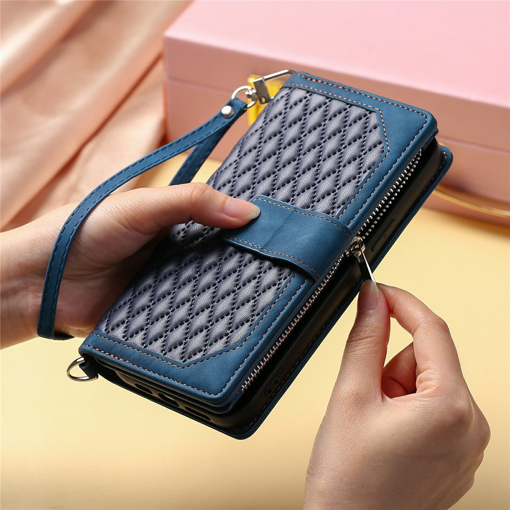 For Xiaomi Redmi Note 15 Pro 5G (Global) Wallet Case Rhombus Stitching Line PU Leather Phone Cover with Wrist Strap - Blue