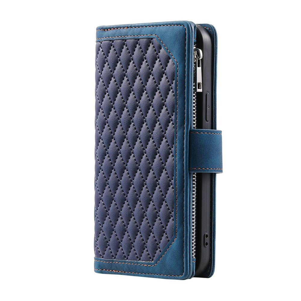 For Xiaomi Redmi Note 15 Pro 5G (Global) Wallet Case Rhombus Stitching Line PU Leather Phone Cover with Wrist Strap - Blue
