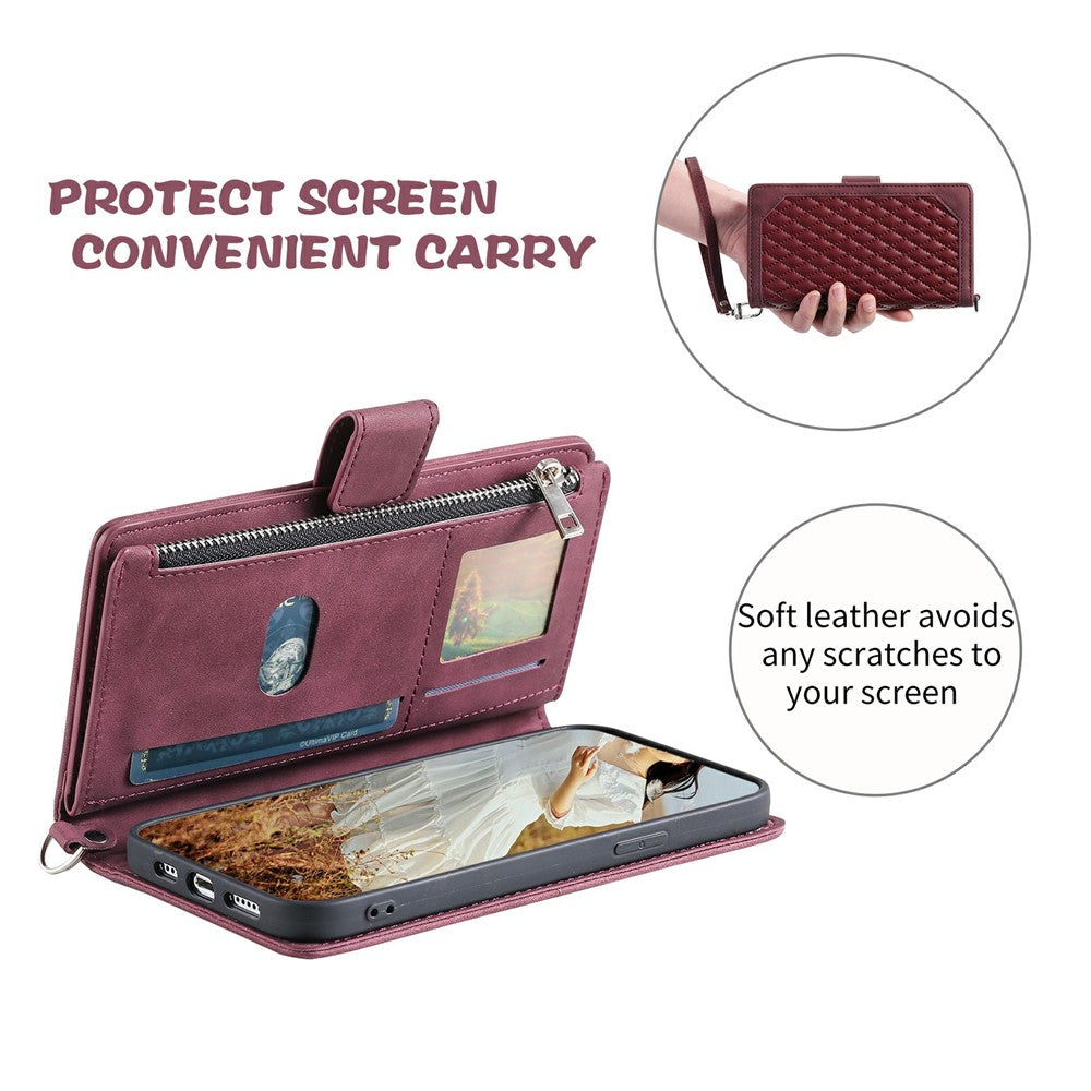 For Xiaomi Redmi Note 15 Pro 5G (Global) Wallet Case Rhombus Stitching Line PU Leather Phone Cover with Wrist Strap - Wine Red