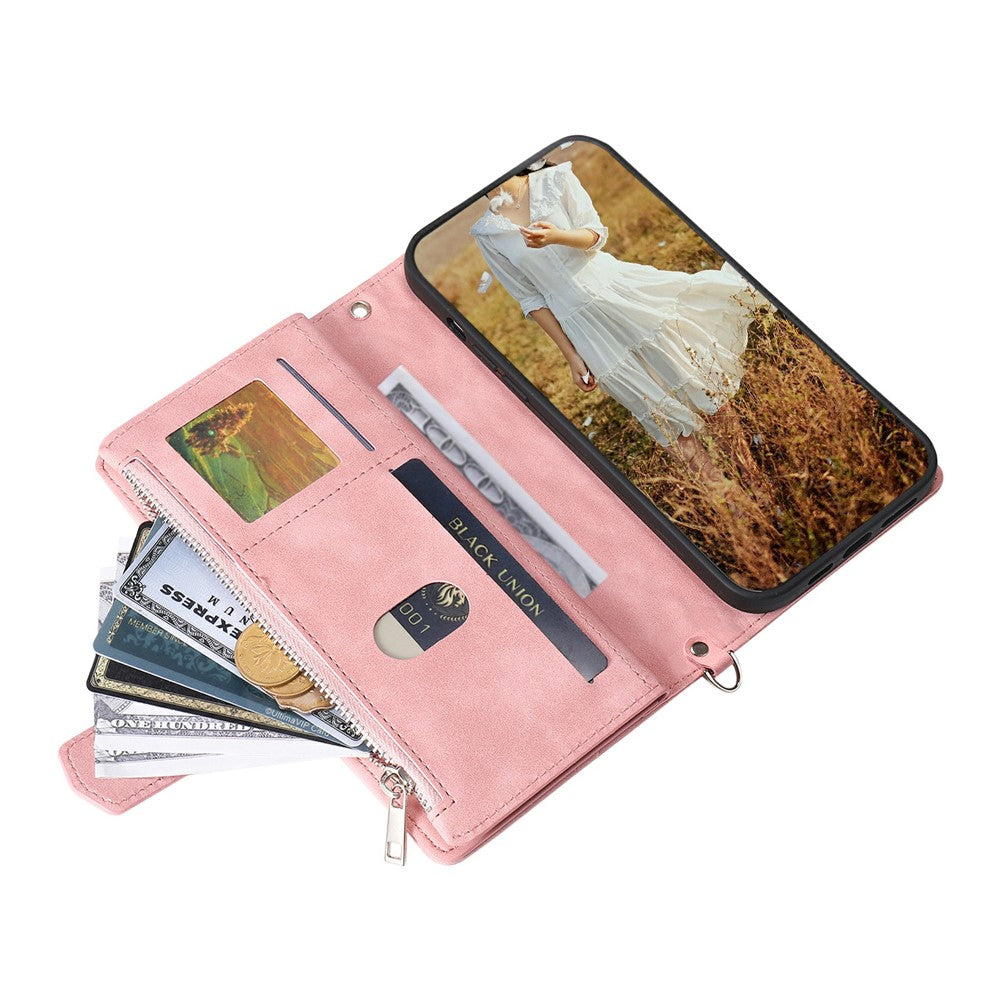 For Xiaomi Redmi Note 15 Pro 5G (Global) Wallet Case Rhombus Stitching Line PU Leather Phone Cover with Wrist Strap - Rose Gold