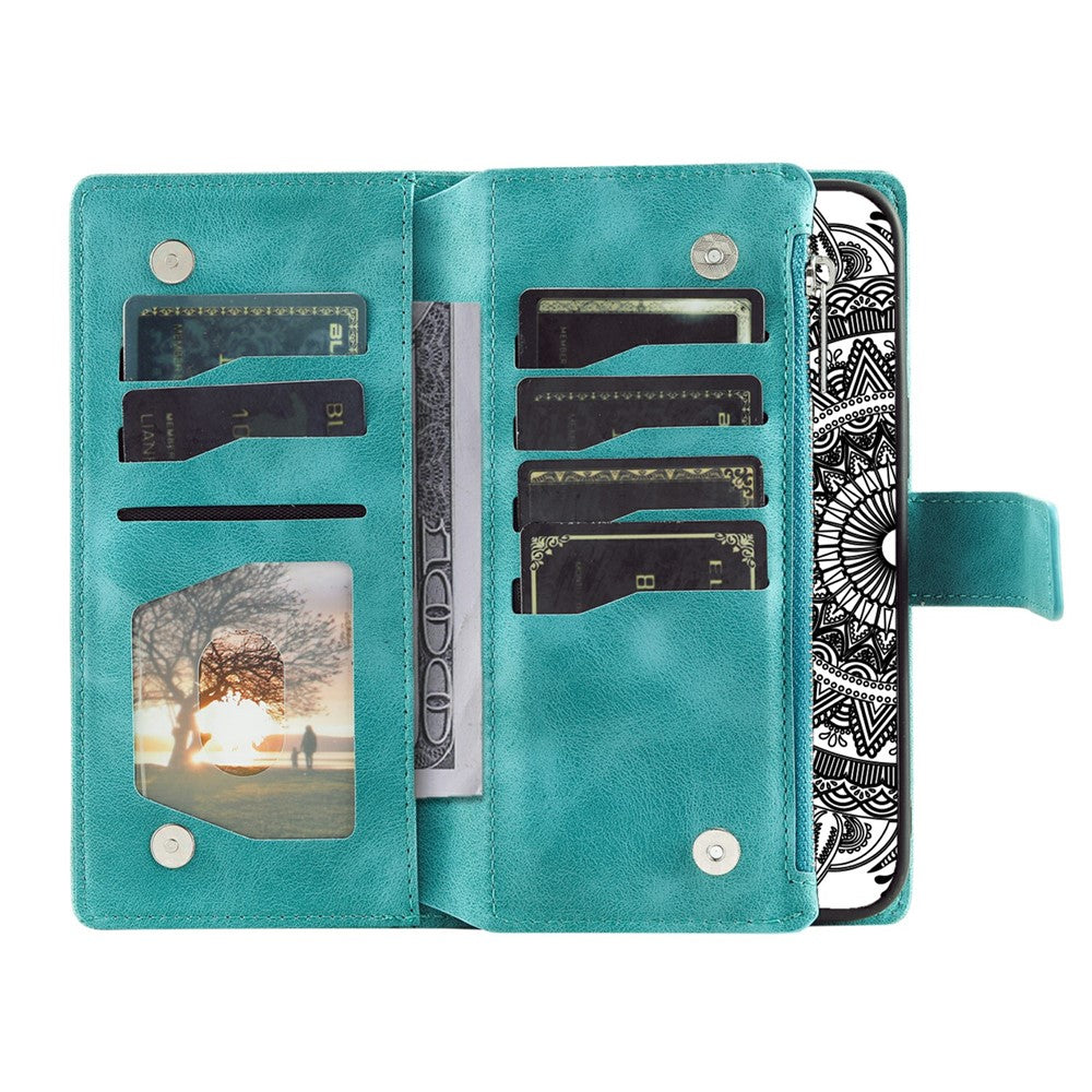 For Xiaomi Redmi Note 15 Pro 5G (Global) Wallet Case Mandala Flower Pattern PU Leather Phone Cover with Wrist Strap - Mint Green