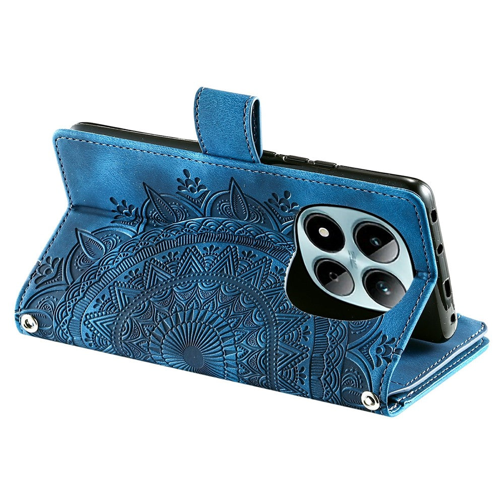 For Xiaomi Redmi Note 15 Pro 5G (Global) Wallet Case Mandala Flower Pattern PU Leather Phone Cover with Wrist Strap - Blue