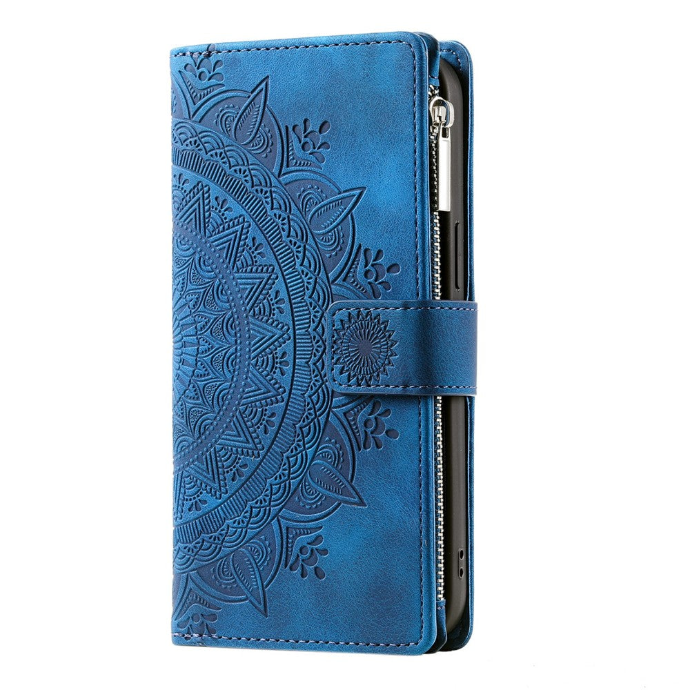 For Xiaomi Redmi Note 15 Pro 5G (Global) Wallet Case Mandala Flower Pattern PU Leather Phone Cover with Wrist Strap - Blue