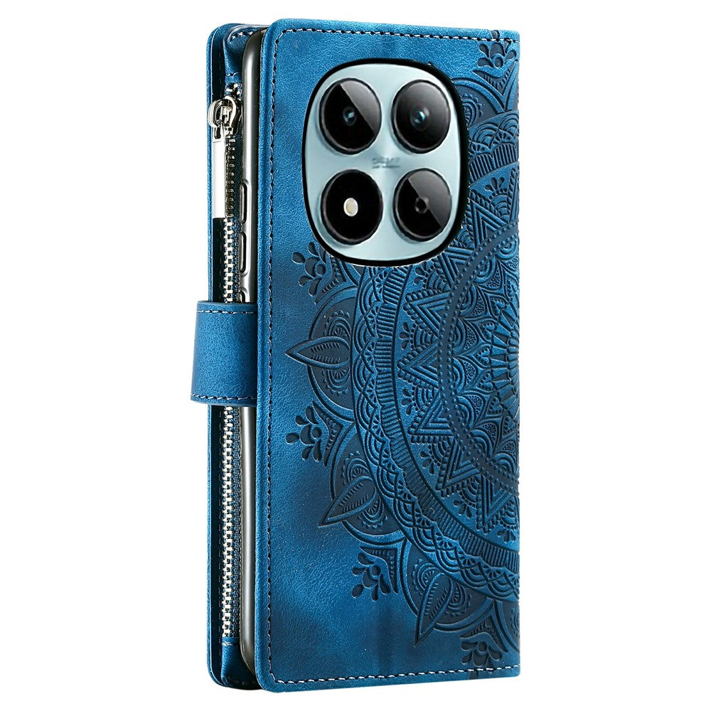 For Xiaomi Redmi Note 15 Pro 5G (Global) Wallet Case Mandala Flower Pattern PU Leather Phone Cover with Wrist Strap - Blue