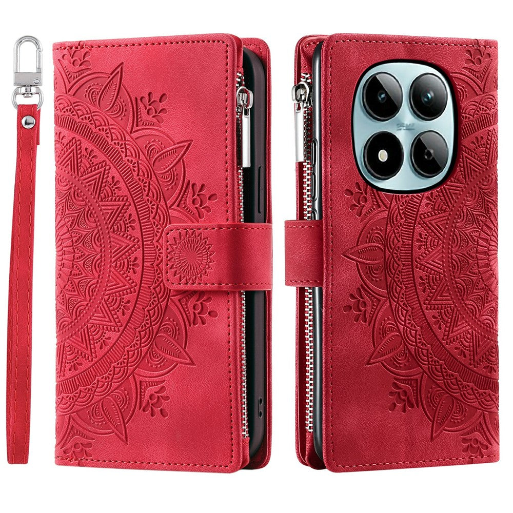 For Xiaomi Redmi Note 15 Pro 5G (Global) Wallet Case Mandala Flower Pattern PU Leather Phone Cover with Wrist Strap - Rose