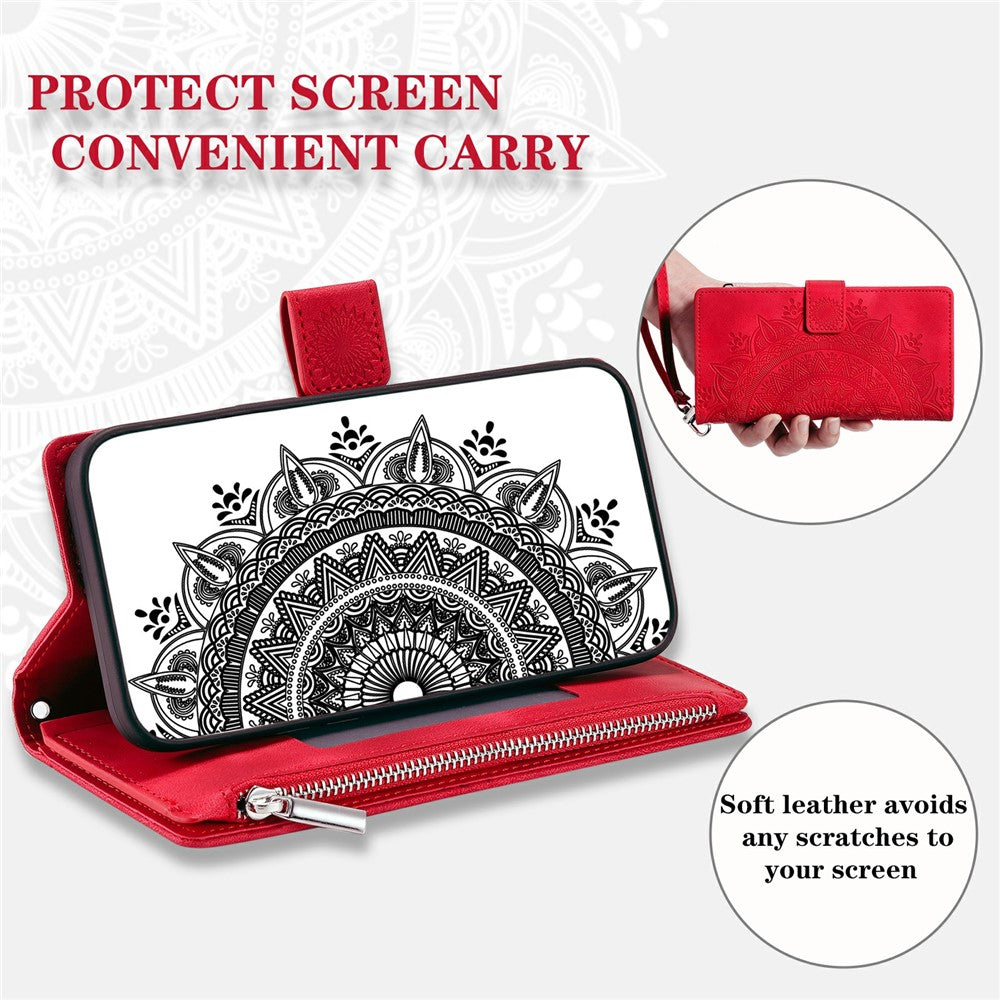 For Xiaomi Redmi Note 15 Pro 5G (Global) Wallet Case Mandala Flower Pattern PU Leather Phone Cover with Wrist Strap - Rose