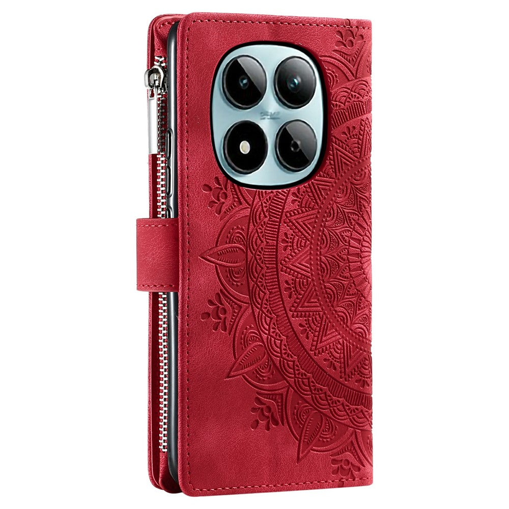 For Xiaomi Redmi Note 15 Pro 5G (Global) Wallet Case Mandala Flower Pattern PU Leather Phone Cover with Wrist Strap - Rose