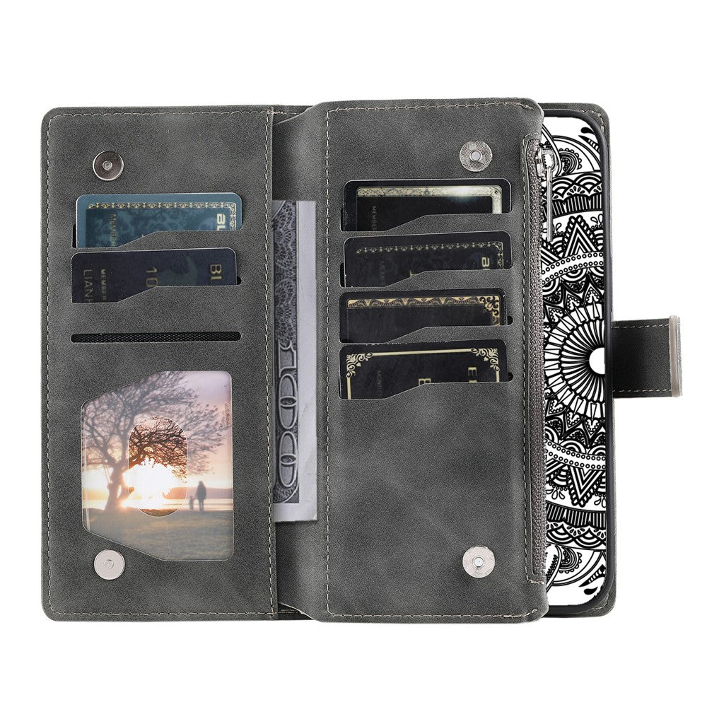 For Xiaomi Redmi Note 15 Pro 5G (Global) Wallet Case Mandala Flower Pattern PU Leather Phone Cover with Wrist Strap - Grey