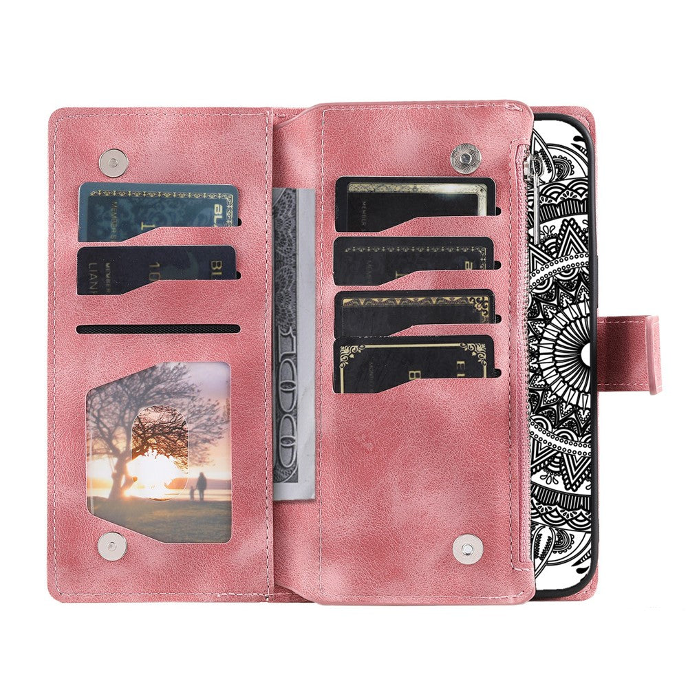 For Xiaomi Redmi Note 15 Pro 5G (Global) Wallet Case Mandala Flower Pattern PU Leather Phone Cover with Wrist Strap - Rose Gold
