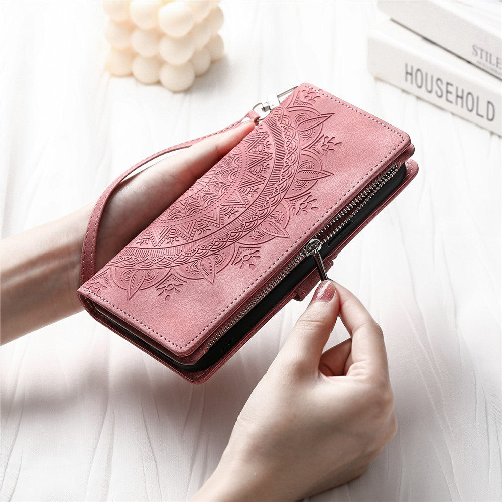 For Xiaomi Redmi Note 15 Pro 5G (Global) Wallet Case Mandala Flower Pattern PU Leather Phone Cover with Wrist Strap - Rose Gold