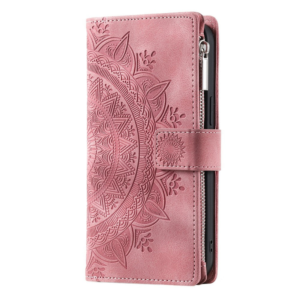 For Xiaomi Redmi Note 15 Pro 5G (Global) Wallet Case Mandala Flower Pattern PU Leather Phone Cover with Wrist Strap - Rose Gold