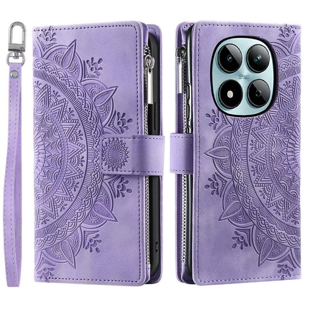 For Xiaomi Redmi Note 15 Pro 5G (Global) Wallet Case Mandala Flower Pattern PU Leather Phone Cover with Wrist Strap - Purple