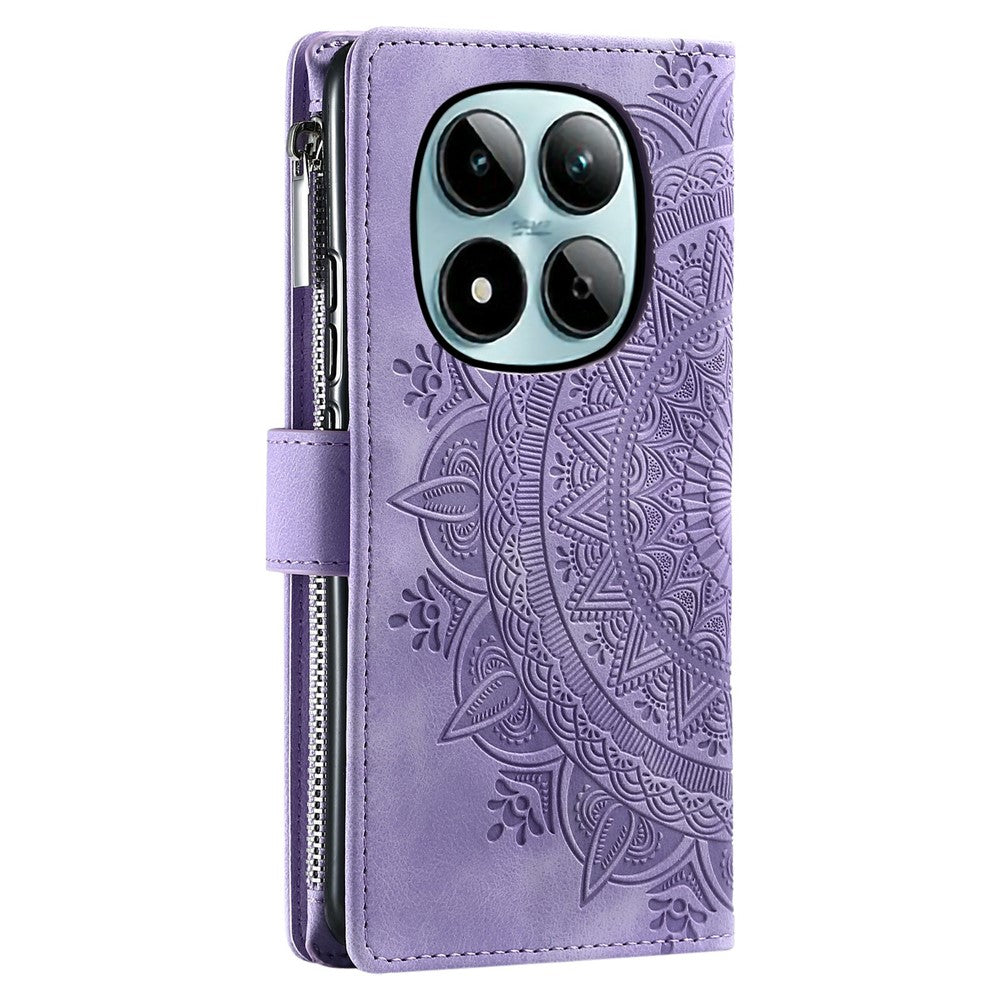 For Xiaomi Redmi Note 15 Pro 5G (Global) Wallet Case Mandala Flower Pattern PU Leather Phone Cover with Wrist Strap - Purple
