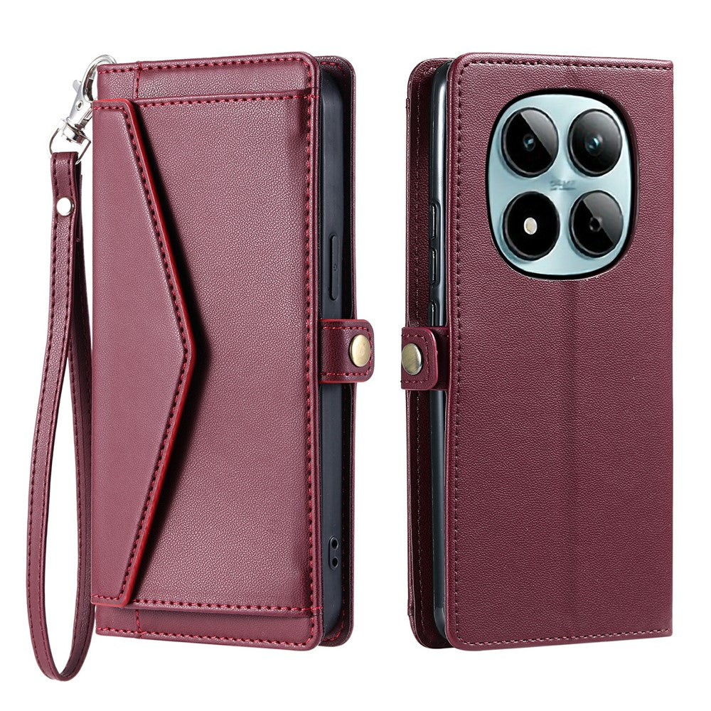 For Xiaomi Redmi Note 15 Pro 5G (Global) Leather Case with Wrist Strap Wallet Stand Phone Cover - Wine Red