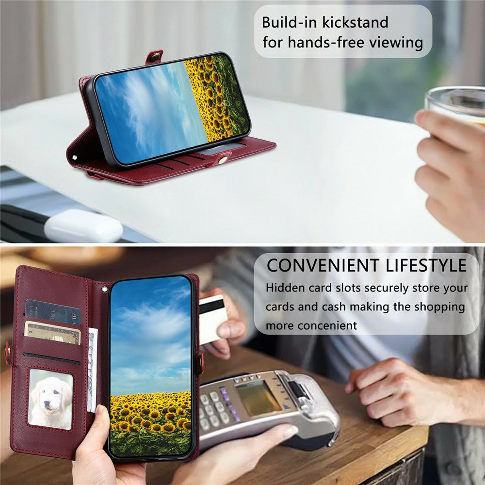 For Xiaomi Redmi Note 15 Pro 5G (Global) Leather Case with Wrist Strap Wallet Stand Phone Cover - Wine Red