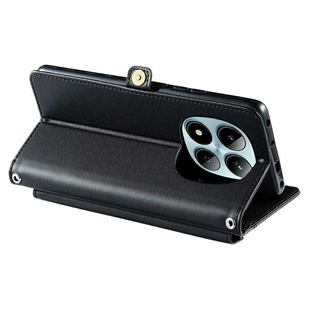 For Xiaomi Redmi Note 15 Pro 5G (Global) Leather Case with Wrist Strap Wallet Stand Phone Cover - Black